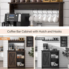 Catrimown Farmhouse Coffee Bar Cabinet, Sideboard Buffet Cabinet with Storage and Shelf, Dark Oak
