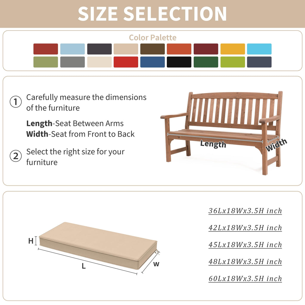 Kimunuk 42" x 18" x 3.5" Bench Cushions for Outdoor Furniture, Waterproof Porch Swing Cushion Seat Patio Chair Replacement Pads with Ties, Sand
