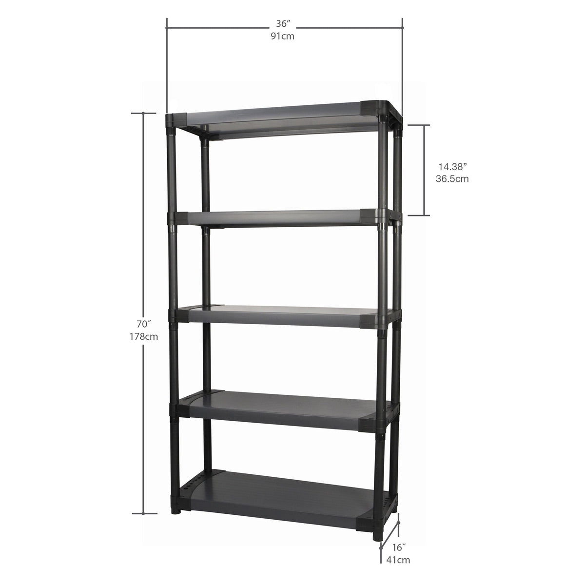 Grosfillex 36" Plastic Resin 5-tier Shelving Unit 1,000 lbs Total Capacity