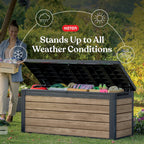 Keter Eastwood 150 Gallon Durable Resin Outdoor Deck Box Storage Organization, Ashwood