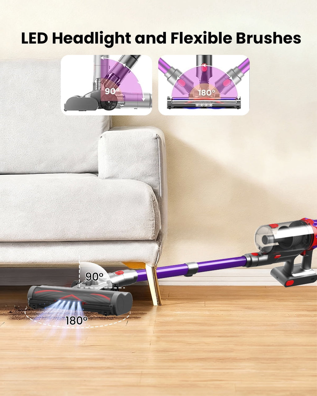 Hosaud Cordless Stick Vacuum Cleaner 45KPA Strong Suction 50Mins Lightweight for Pet Hair Home Hard Floor