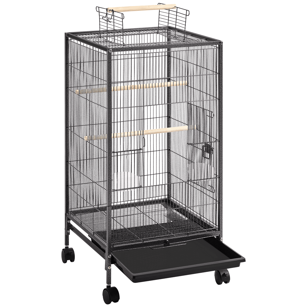 Yaheetech 40" H Wrought Iron Bird Cage with Open-Top Design & Rolling Stand Black