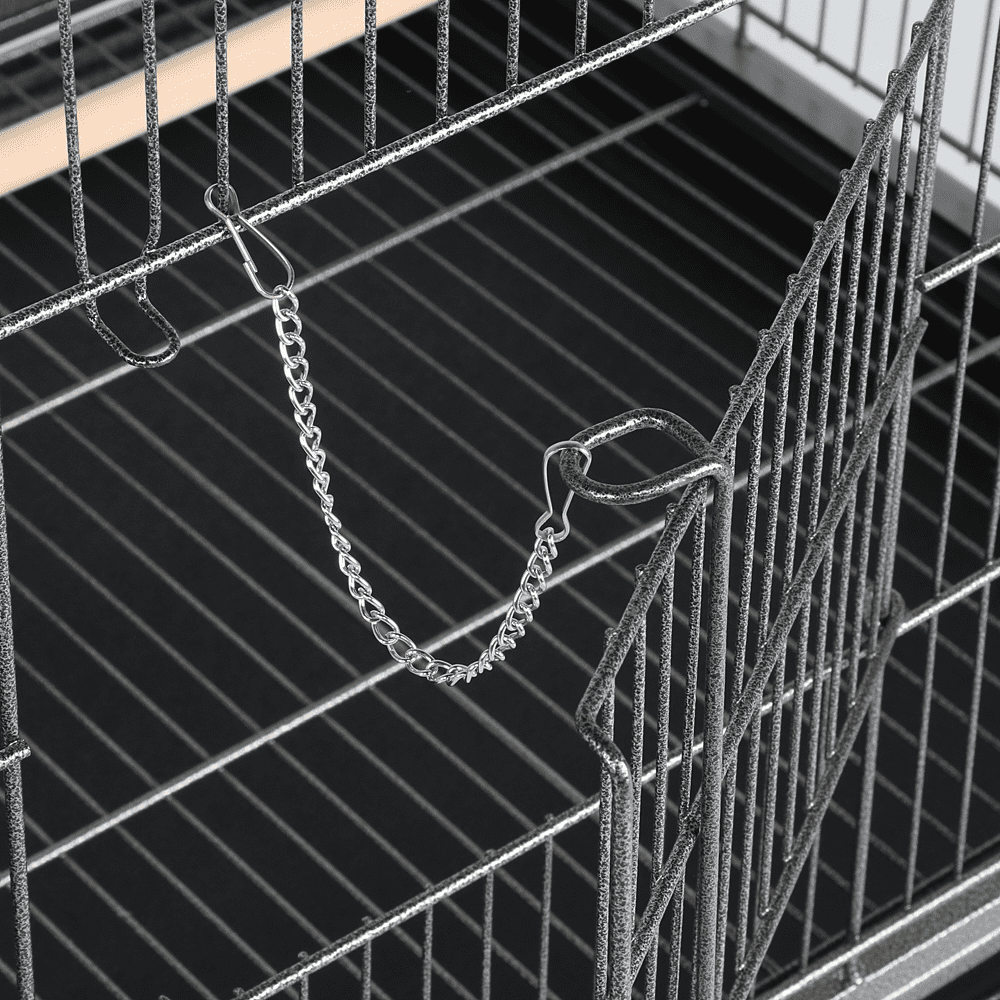 Yaheetech 52"H Metal Rolling Bird Cage with 3 Perches & 4 Feeders & Extra Storage Shelf, Black