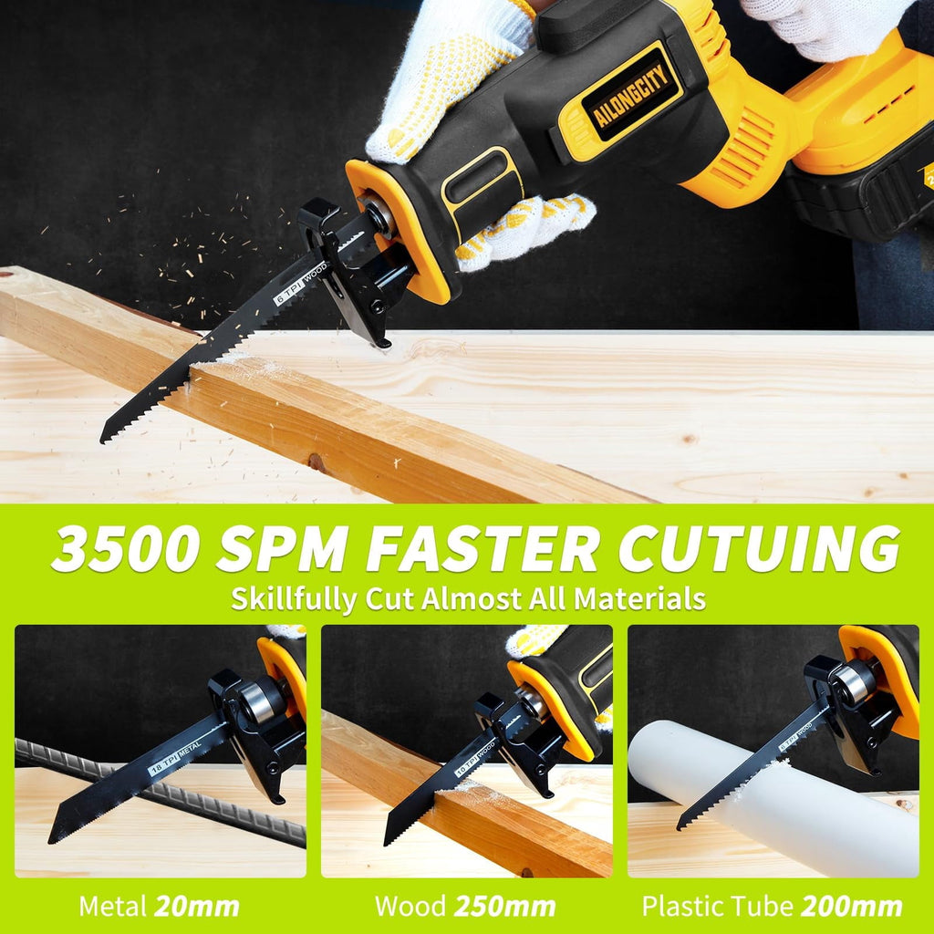 21V Brushless Reciprocating Saw,2×4.0Ah Battery Cordless Power Sawzaw 28mm 3500 SPM High-Performance Saws with 12 Saw Blades, Recíproca for Heavy