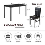 5 Piece Dining Table Set, Modern Faux Marble Tabletop and 4 PU Leather Upholstered Chairs, Rectangle Kitchen Table and Chairs for 4 Persons, Small