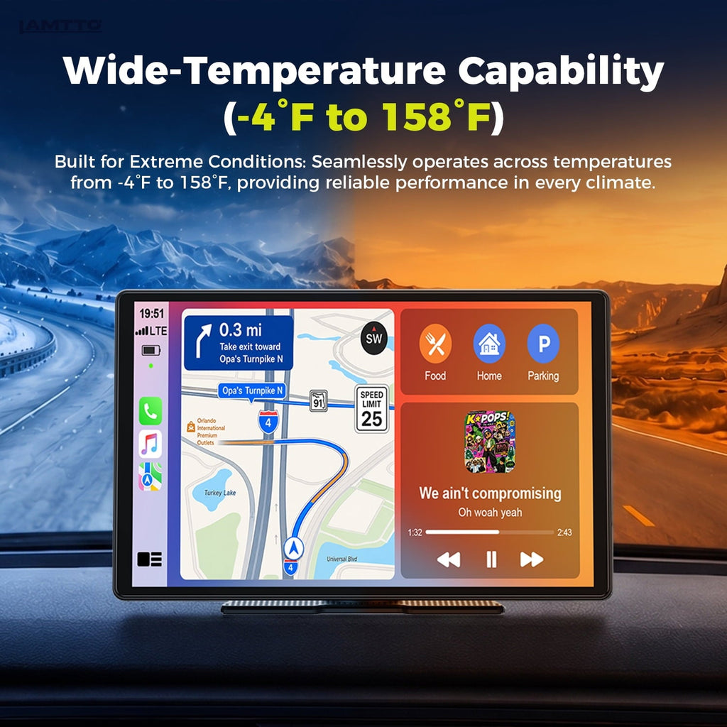 LAMTTO 10.1" Portable Wireless CarPlay Screen for Old Vehicle with Super Link Mirroring, Apple CarPlay & Android Auto, Bluetooth, FM, AUX, Navigation
