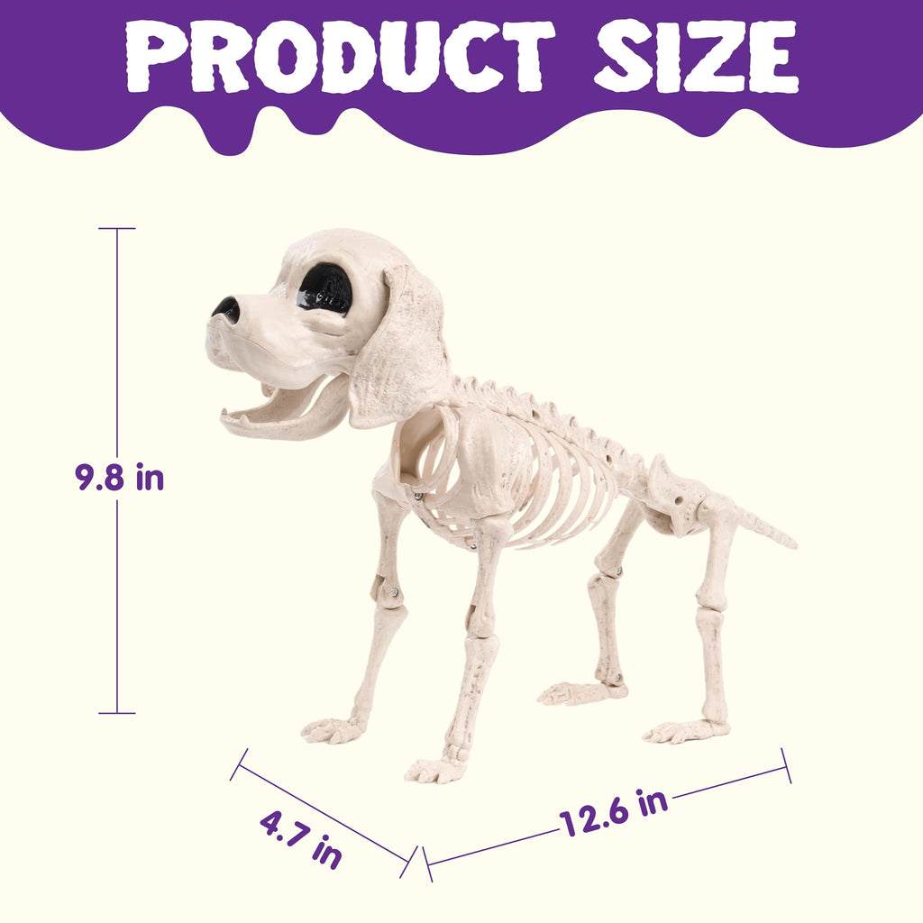 Joyfy 9.8 Inch Halloween Skeleton Dog Skeleton Halloween Decor, Pose-N-Stay Plastic Skeleton Bones with Posable Joints for Hallowmas Decoration Outdoor Haunted House Party