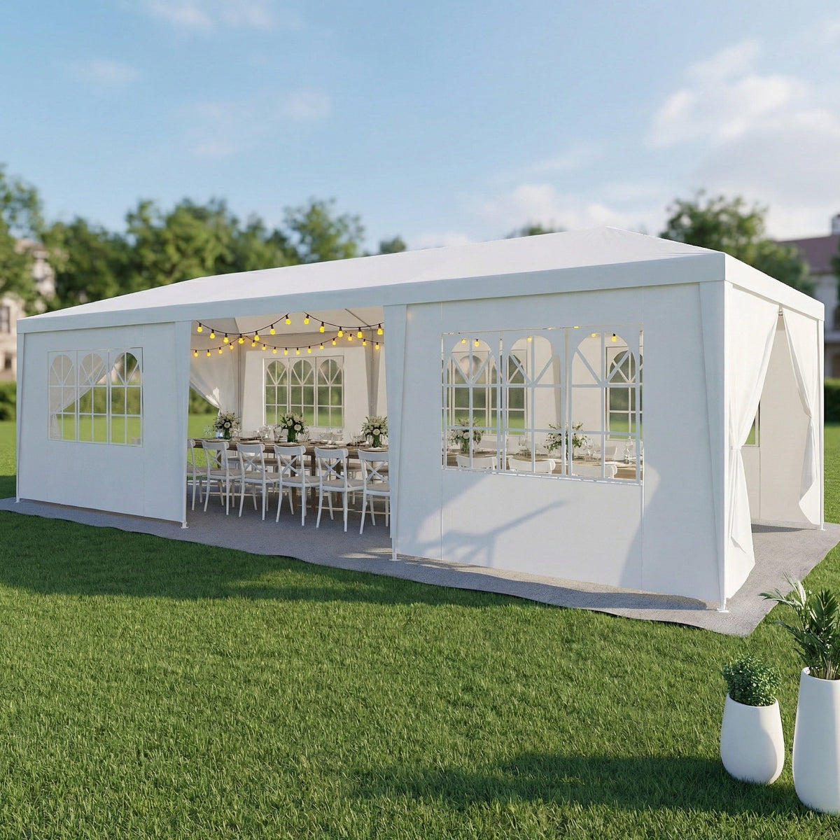 COBIZI 10x30FT Party Tent with 8 Removable Sidewalls, Waterproof & UPF 50+ Outdoor Canopy for Weddings, BBQ, Trade Shows & Events, White