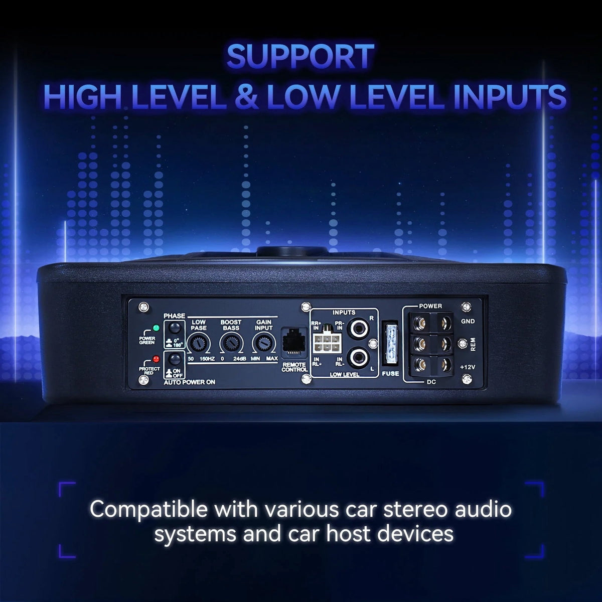 1200W Car Subwoofer with APP Control and Colour Light, 10'' 12V Slim Under Seat Powered Car Subwoofer w/Built-in Amplifier & Hi/Lo Input Bass Speaker