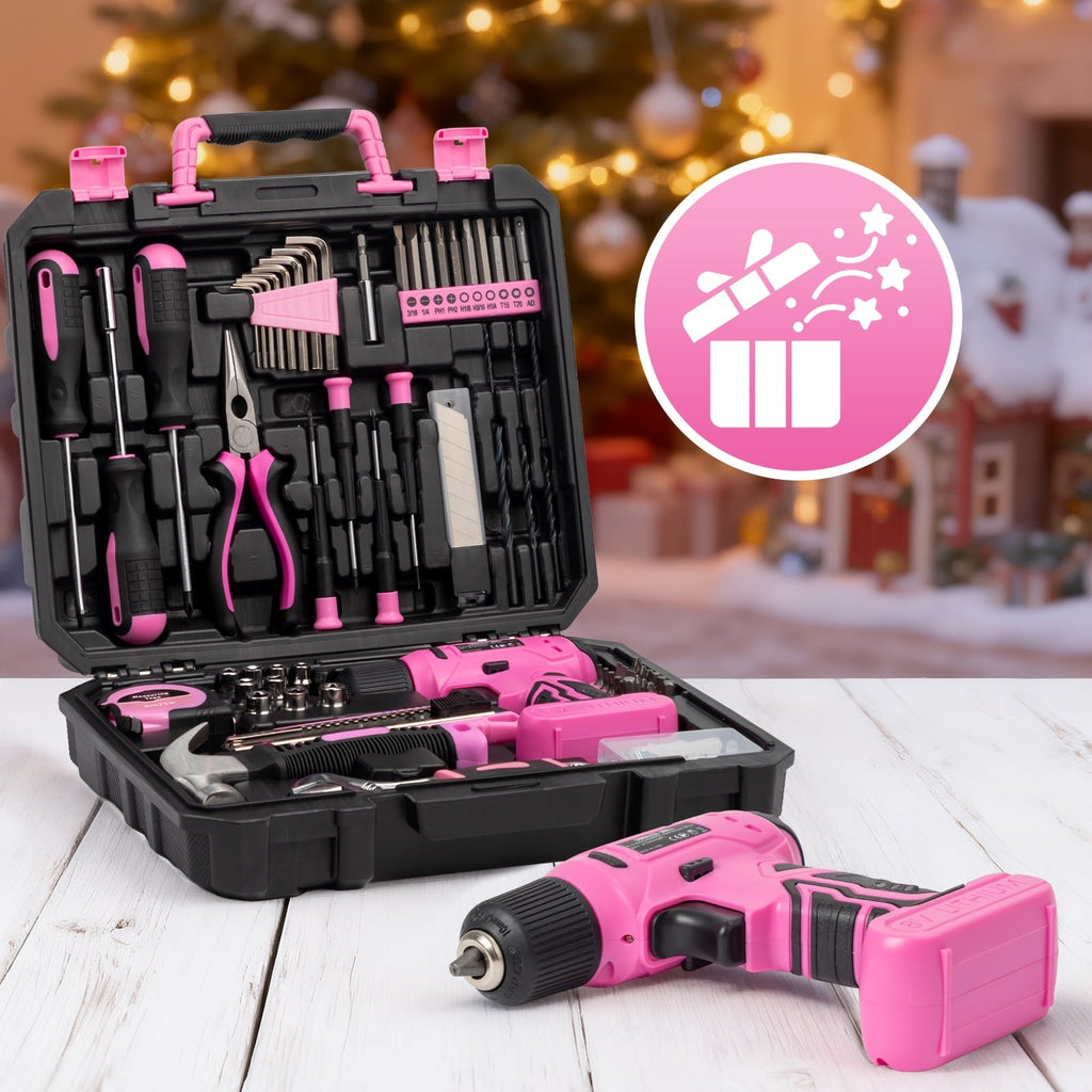 UBesGoo 146pcs Power Tool Combo Kits with 8V Cordless Drill, 10MM 3/8'' Keyless Chuck, Professional Home Household Kit DIY Hand Tool Set