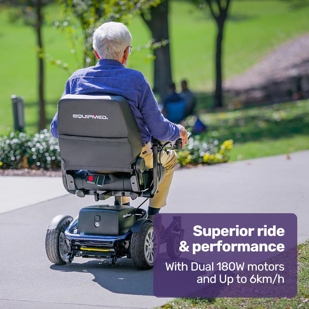 Equipmed Heavy Duty Electric Wheelchair, 20km Range, 125kg Capacity, Blue - PowerCruise Paramount