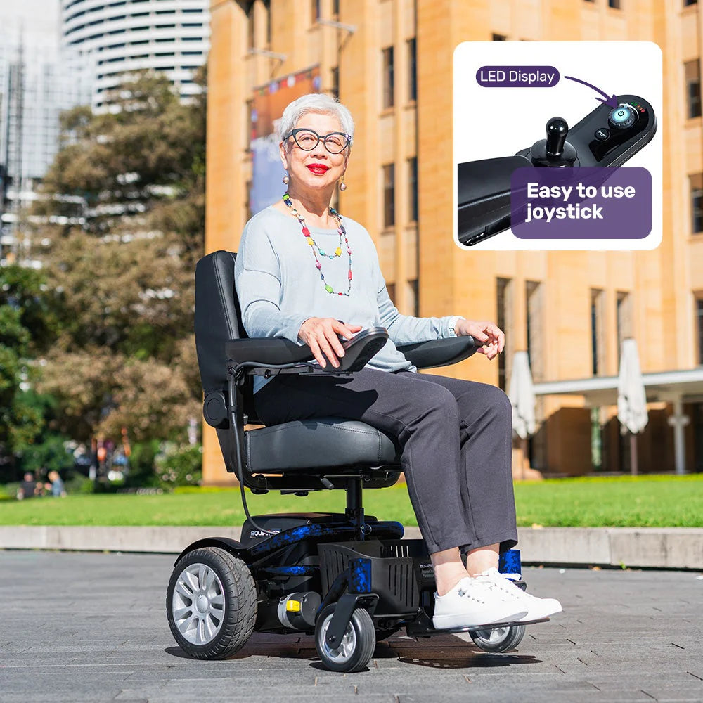 Equipmed Heavy Duty Electric Wheelchair, 20km Range, 125kg Capacity, Blue - PowerCruise Paramount