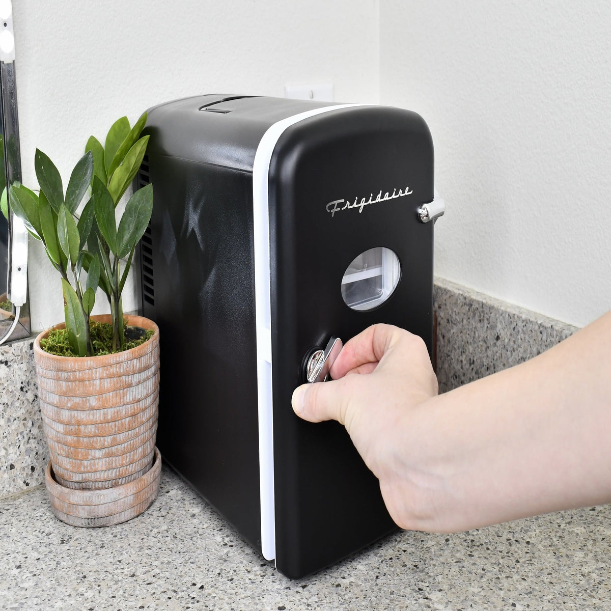 Frigidaire 9 Can Retro Personal Mini Fridge, 6L Portable Cooler with AC & 12V Car Adapter, Compact Beverage Cooler for Drinks, Skincare, and Snacks