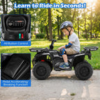 OLAKIDS 24V Kids ATV Quad with 5Mph Max Speed, Spring Suspension, LED Lights, Music & Story Player, Big Tires, 2 Storage Spaces, Ride On Car for Boys