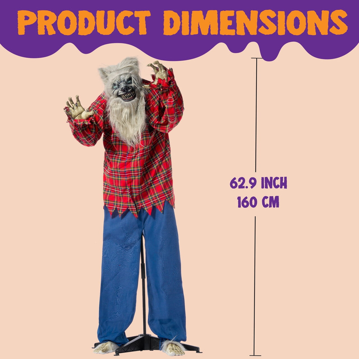 Joyfy 5.3 Ft Standing Werewolf Large Halloween Decorations Outdoor, Scary Life Size Animatronics, Sound & Motion Activated with LED Eyes, Moving Arms