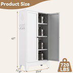 Glyxxen 47" Kitchen Pantry Cabinet, Metal Storage Cabinet, Modern Tall Steel Pantry Cupboard with 2 Doors and Adjustable Shelves for Kitchen Garage