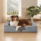 U by Bedsure Orthopedic Dog Bed for Large Dogs with Waterproof Washable Cover, Egg Crate Foam Dog Couch, Bolster Sides, Non-Skid, Gray, 35"
