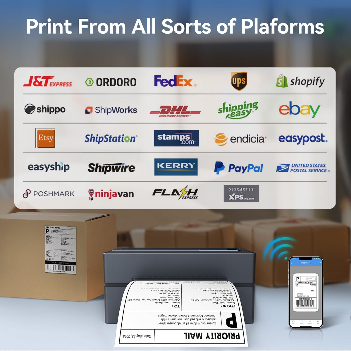 Label Printer Bluetooth 4x6 Thermal Wireless Shipping Label Maker for Packages, Compatible with Windows, iOS & Android, Ideal for Business & Home