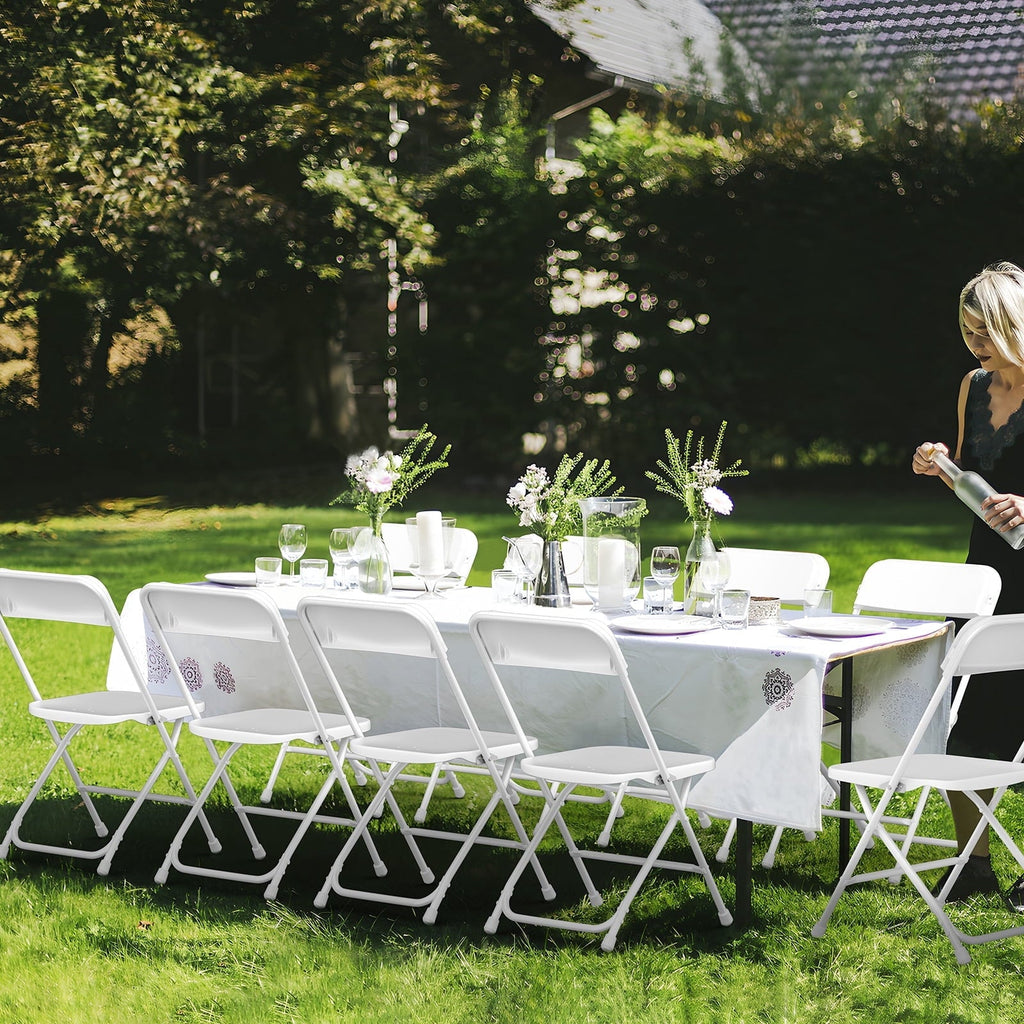 Capri White Plastic Folding Chair 10 Pack with Steel Frame, Hold up to 350 lbs, Indoor Outdoor Portable Stackable Event Chair Commercial Seat for