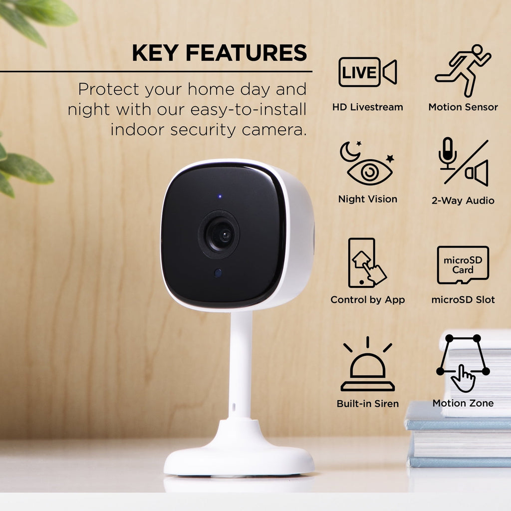 Merkury Smart Indoor Camera 1080p - Wi-Fi Security Cam with Night Vision, White (2-Pack)