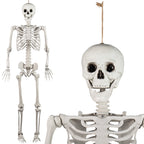 Costway 5.4 FT Halloween Skeleton Decoration Life Size Large Skeleton with Posable Joints 64.5 Inches Ivory White