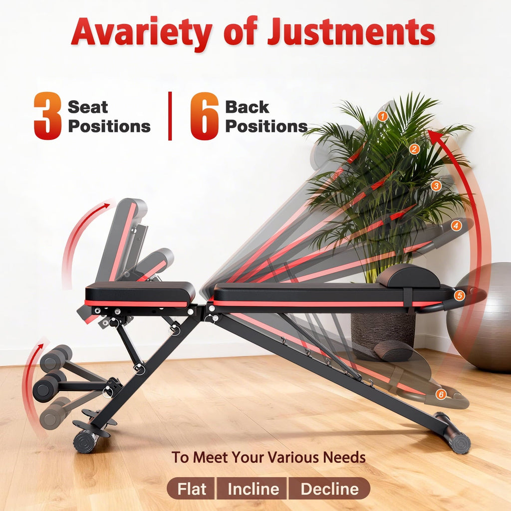 BAOKALER Weight Bench with U Shape Handle, Workout Bench with Resistance Bands, Bench Press, 1000 lbs