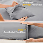 Sasttie Queen Size Comforter Set, 7-Piece Bed in a Bag, Pintuck Bedding Sets for All Season, Light Grey