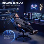 Mr IRONSTONE Ergonomic Gaming Chair with Massage Lumbar Support and Footrest, Heavy Duty 400lbs Computer Chair for Adults, Blue/Black