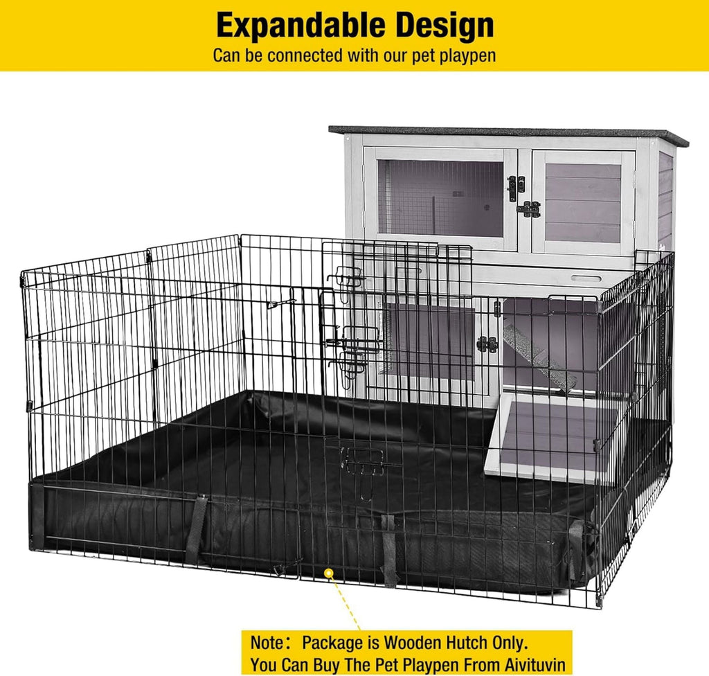 Aivituvin Rabbit Hutch Bunny Cage Outdoors & Indoors with Wheel, Two Layer Guinea Pig House