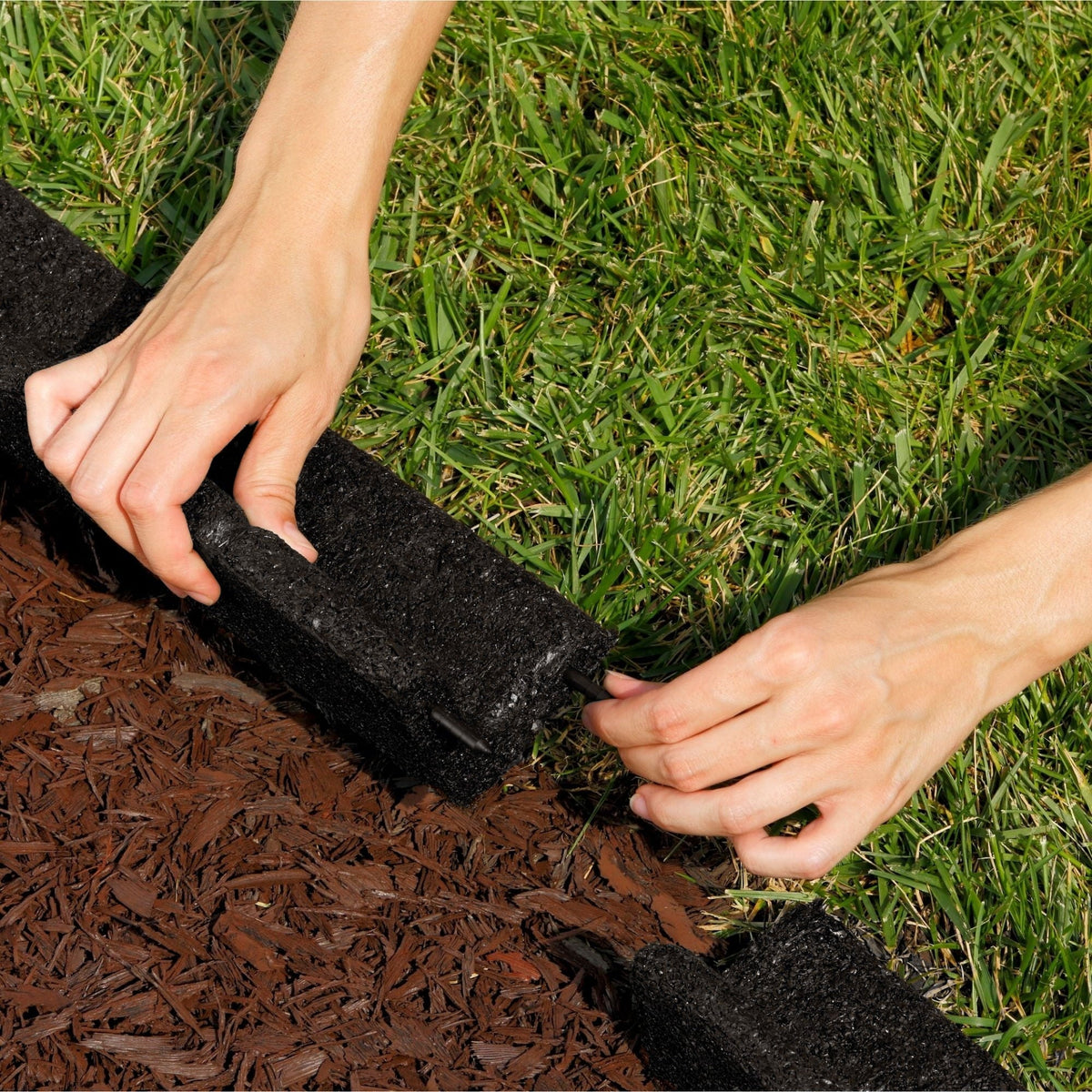 GroundSmart Roman Brick Landscape Edging, 4' Black Rubber Garden Edging Border, 6 pack