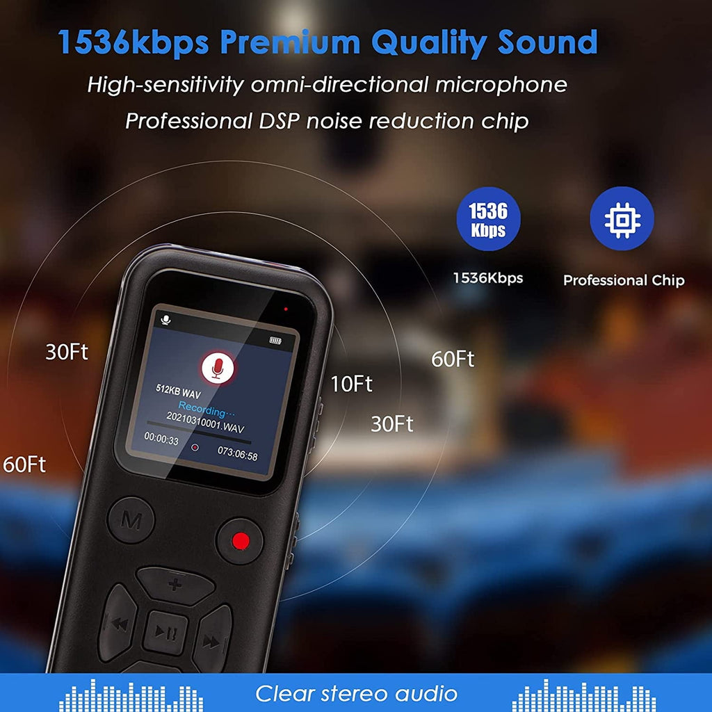 RONY 72GB Digital Voice Activated Recorder: Portable Tape Recorder with Playback Audio Recording Device for Lectures Meetings