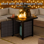 Walsunny 28" Propane Fire Pit Table 50,000 BTU Steel Gas Fire Pit with Removable Lid & Waterproof Cover and Tables