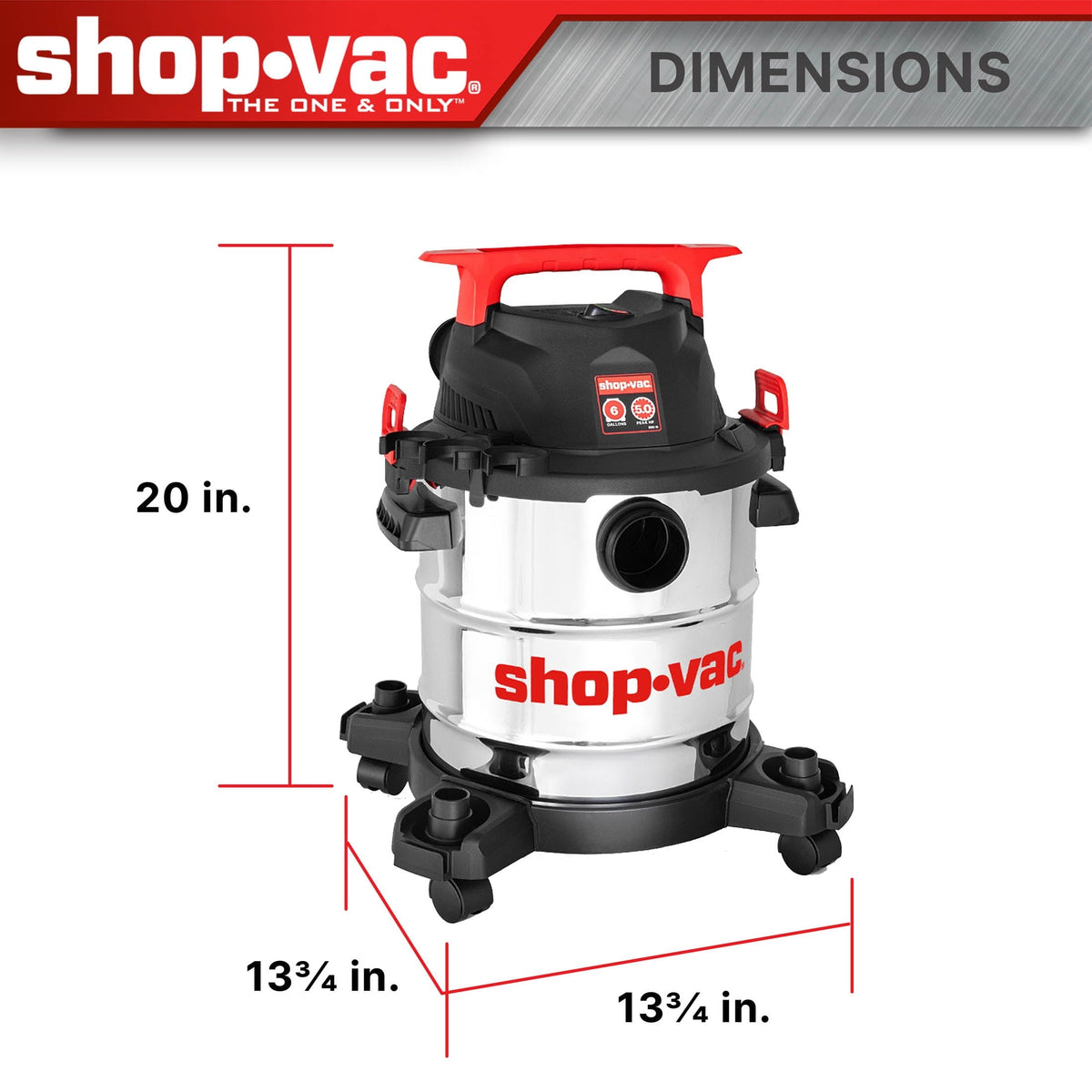Shop-Vac® 6 Gallon Wet/Dry Vacuum, 5.0 Peak HP, Stainless Steel Tank