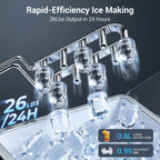 Snowyermine Countertop Ice Maker with Handle, 26 lbs/24H Portable Ice Machine, 2 Bullet Ice Sizes, 8 Cubes in 6 Minutes, Self-Cleaning for Home, Bar
