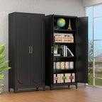 Polup Modern Tall Metal Kitchen Storage Pantry Cabinet, 75" H, Adjustable Shelves, Doors, Black
