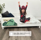 Delta Children Sleep N Store Toddler Bed with Interchangeable Shelf (Choose from Rainbow, Dinosaur or White Shelf), White