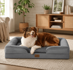 U by Bedsure Orthopedic Dog Bed for Large Dogs with Waterproof Washable Cover, Egg Crate Foam Dog Couch, Bolster Sides, Non-Skid, Gray, 35"