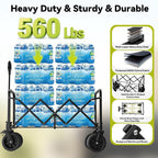 Qunler 560lbs Large Collapsible Folding Wagon with Oversized Tank Wheels, Heavy Duty Big Bucket Utility Garden Cart with Side Pocket for Sports