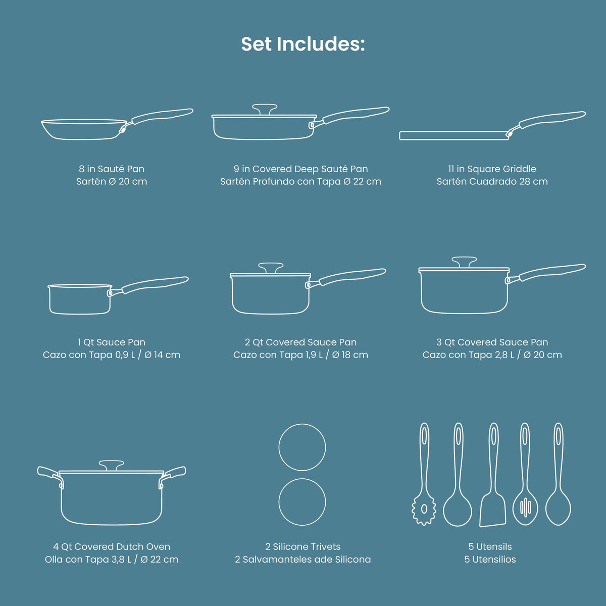 Tramontina Primaware 18-Piece Nonstick Cookware Set Blue