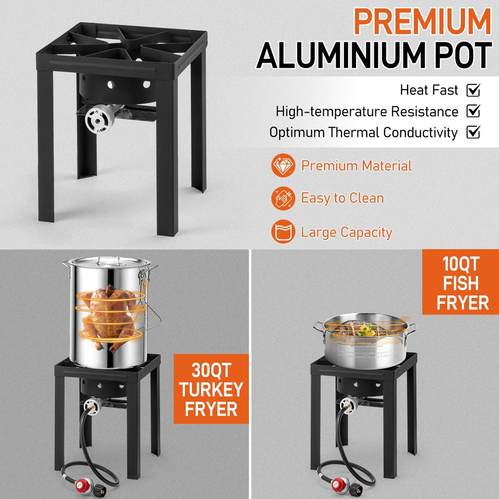 Ktaxon Propane Outdoor Fryer Fish Frying / Boiling Turkey Fryer Pot,55000BTU,30QT,10QT