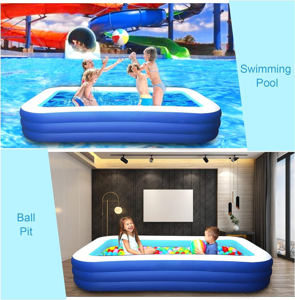 BN-LINK Inflatable Pool for Kids and Adults, 118" X 68" X 22" Oversized Thickened Family Swimming Pool for Toddlers, Outdoor, Garden, Backyard