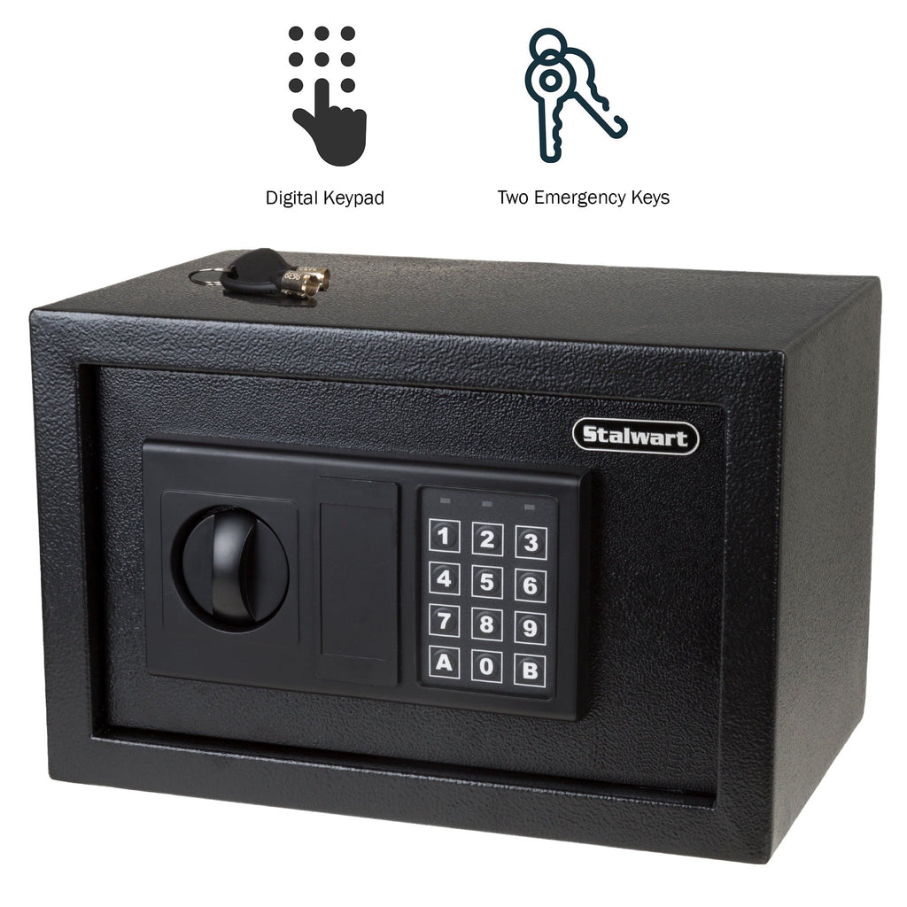 Stalwart Fire Resistant Steel Digital Safe Box with Keypad, Anti-theft Alarm and Manual Override Keys, Black