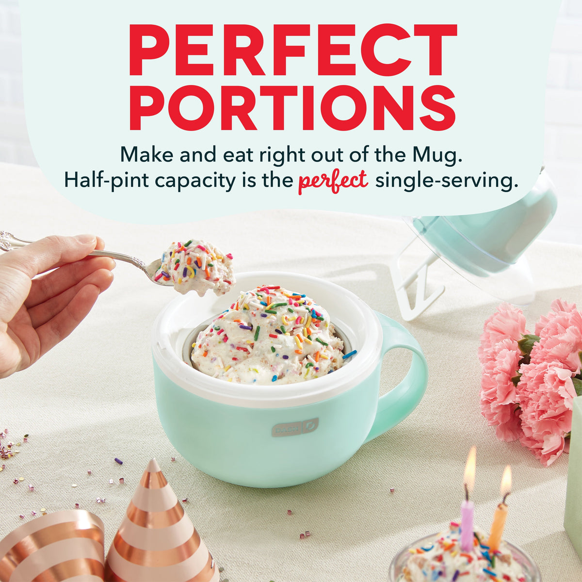 Dash My Mug Ice Cream Maker Personal Size 1 Cup Soft Serve Aqua