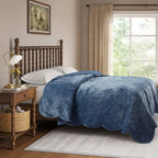 The Pioneer Woman Eloise Floral Velvet Quilt, Full/Queen, Blue Dust