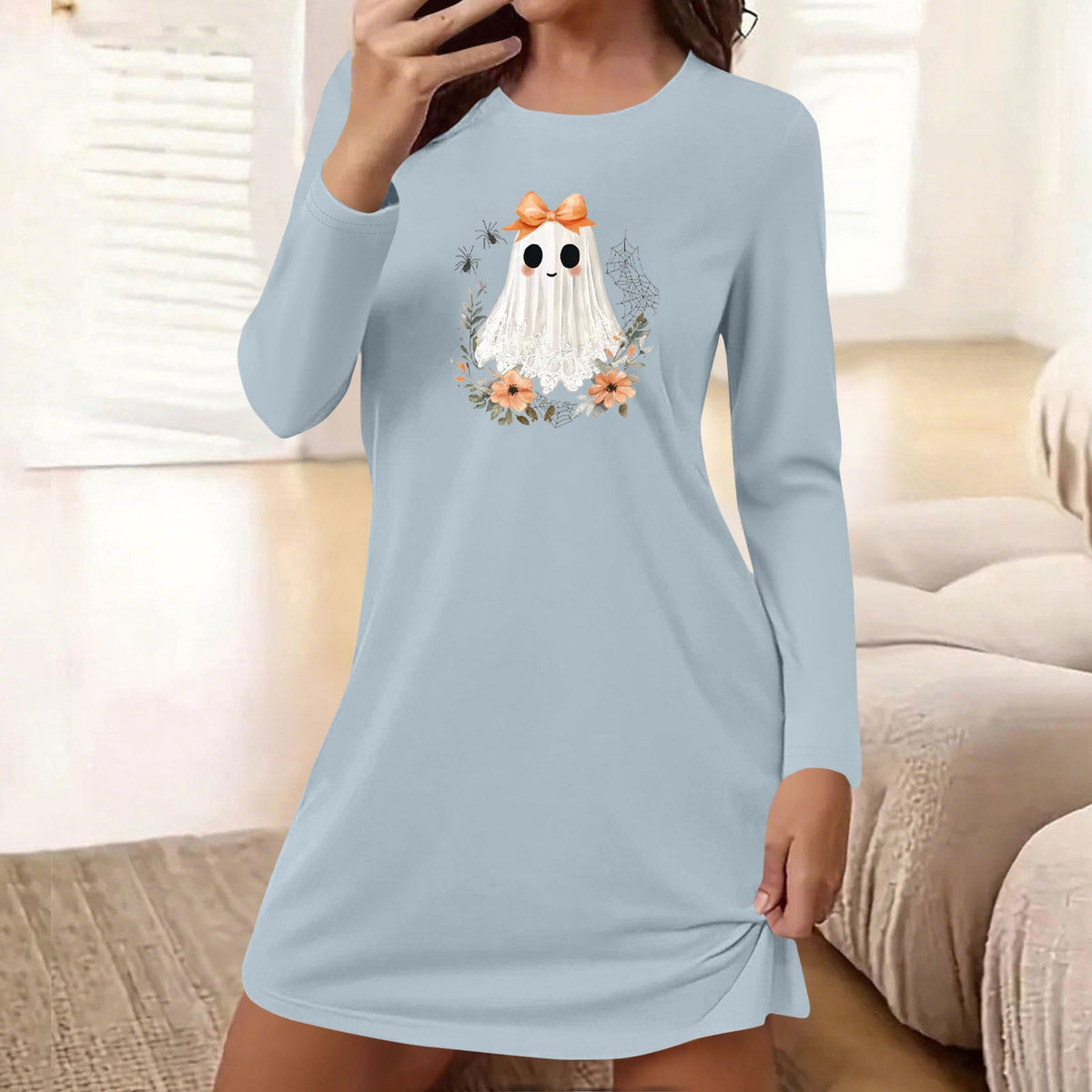 Censtreet Halloween Sleep Shirts for Women Short Sleeve Night Shirts for Sleeping Pullover Nightgown Soft Nightdress