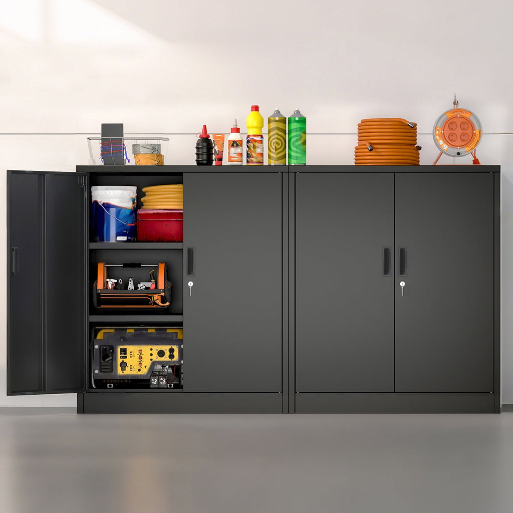 Metal Storage Cabinet, Locking Storage Cabinet with Adjustable Shelves, 36.2" H Steel Cabinet for Garage, Home, Office, Utility Room-Black