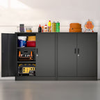 Metal Storage Cabinet, Locking Storage Cabinet with Adjustable Shelves, 36.2" H Steel Cabinet for Garage, Home, Office, Utility Room-Black