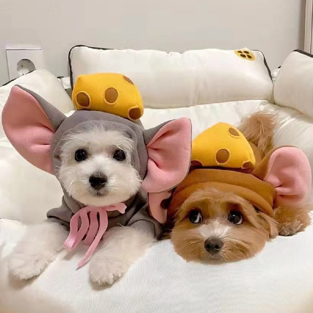 WILLED Halloween Big Ear Mouse Dog Hoodies, Cute Cheese Warm Pet Costume for Small Medium Dogs, French Bulldog, Chihuahua, S (Chest 53cm/ 20.8")