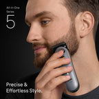 Braun All-in-One Series 5 Trimmer Kit, 40 Lengths, Ultra Sharp Blade, AIO 5510, Moonstone Grey