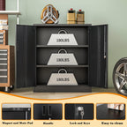 Metal Storage Cabinet, Locking Storage Cabinet with Adjustable Shelves, 36.2" H Steel Cabinet for Garage, Home, Office, Utility Room-Black